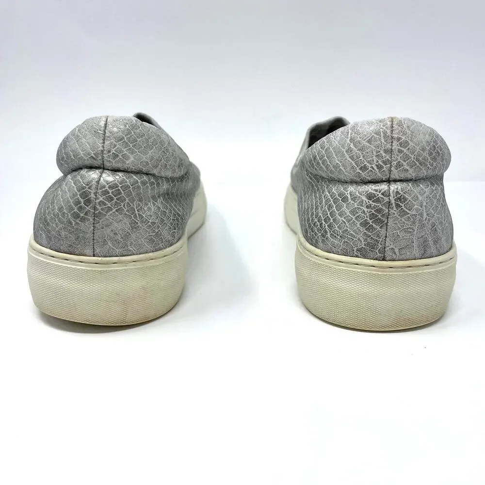 J SLIDES Silver White Slip On Snake Print Sneakers